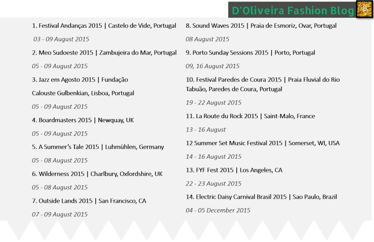 Calendar | Summer Festivals Around of the World | 2015